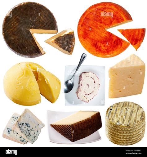 Set Of Different Tasty Cheeses On White Background Stock Photo Alamy