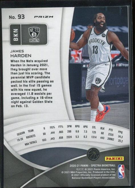 Panini Spectra Variation Silver Prizm James Harden For