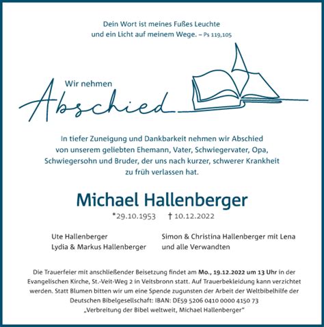 Traueranzeigen Von Michael Hallenberger Trauer Nn De