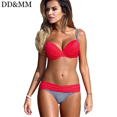 Dd Mm Push Up Bikini Set Women Bandeau Swimsuit Striped Swimwear