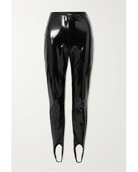 Wolford Amina Muaddi Latex Stirrup Leggings In Black Stylemi