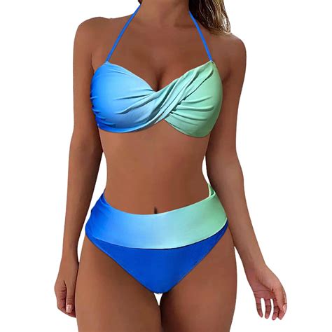 Dvkovi Women High Waisted Bikini Push Up Two Piece Swimsuits Vintage