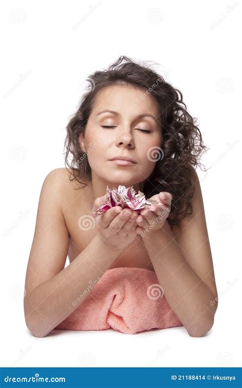 Naked Beautiful Woman Smelling A Flower Stock Photo Image Of Nutrient Fresh 21188414