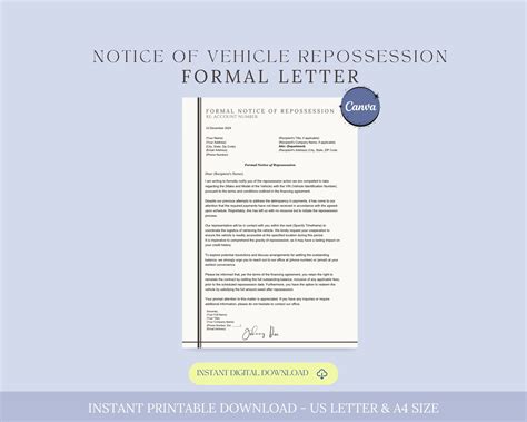 Notice Of Repossession Car Repossession Notice Of Repossession Letter Template Repossession