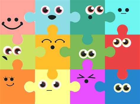 Abstract Puzzles With Faces Various Emotions Different Colored