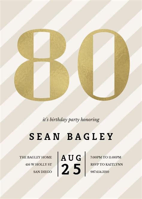 Striped 80 Birthday Invitation Template Free Greetings Island