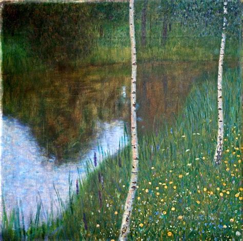 Lakeside With Birch Trees Gustav Klimt Landscapes Brook Painting In Oil