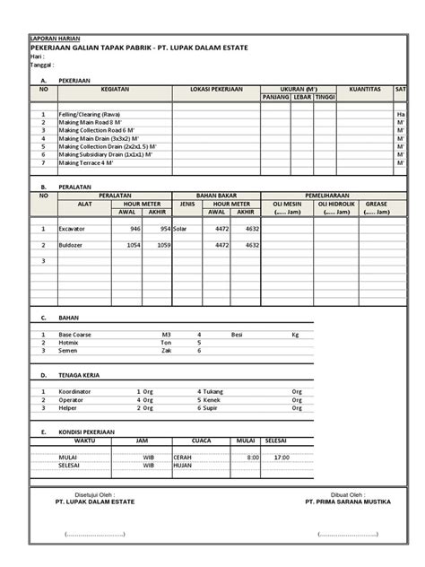 Contoh Format Laporan Harian Proyek Konstruksi Contoh Form Laporan