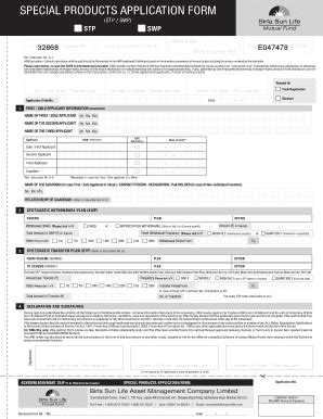 Fillable Online Special Products Application Form Sanjay Madhav Naik