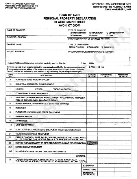 Form M 15 Personal Property Decloration Form State Of Connecticut Printable Pdf Download