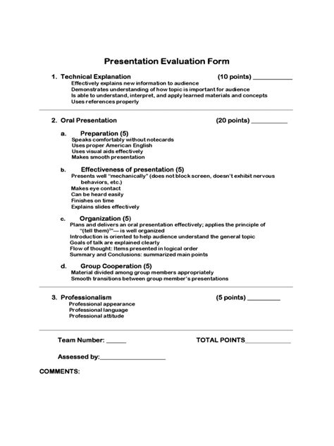 Presentation Evaluation Form Templates Sfiveband