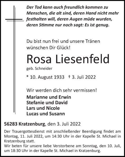 Traueranzeigen Von Rosa Liesenfeld Rz Trauer De