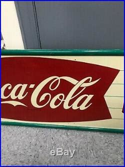 Vintage Coca Cola Coke Fishtail Sign With Bottle Diamond Can