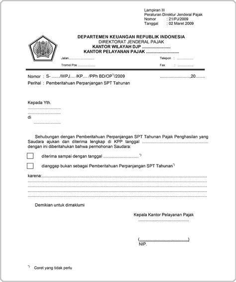 Contoh Surat Permohonan Perpanjangan Pelaporan Spt Tahunan Badan 51