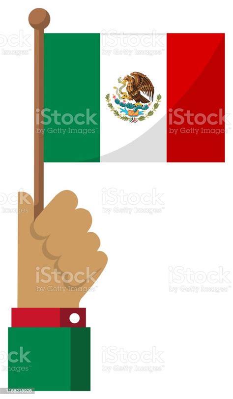 Holding The National Flag In Hand Flat Vector Illustration Mexico Stock