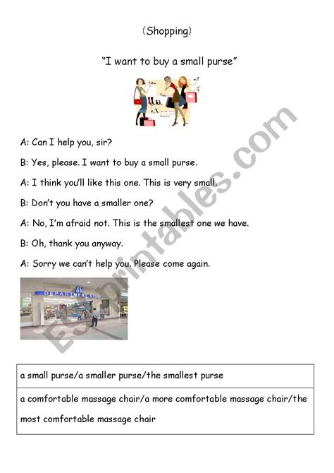 Esl Shopping Worksheets For Adults