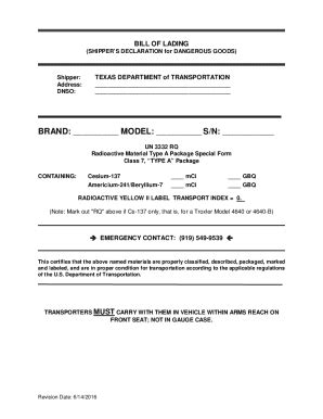 Fillable Online Ftp Txdot Sample Shipper S Declaration For Dangerous