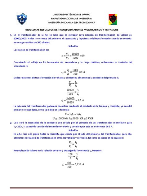 Problemas Resueltos De Transformadores Monofasicos Y Trifasicos Pdf