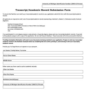 Fillable Online Lsa Umich Transcript Academic Record Submission Form