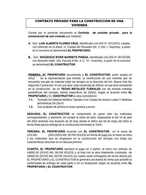 Modelo De Contrato De Construccion De Vivienda Pdf Daños Y Perjuicios