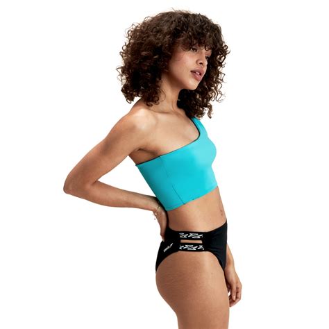 Women S FLU3NTE Solid Logo High Waist Bikini Bottom Black Speedo USA