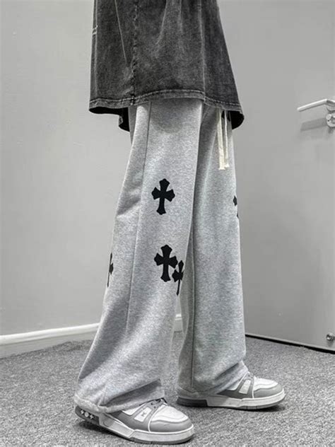 Emmiol Free Shipping 2024 Men S Chrome Hearts Lined Jogger Pants Gray M