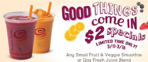 Jamba Juice Coupon 2 Fruit And Veggie Smoothies Through March 16th