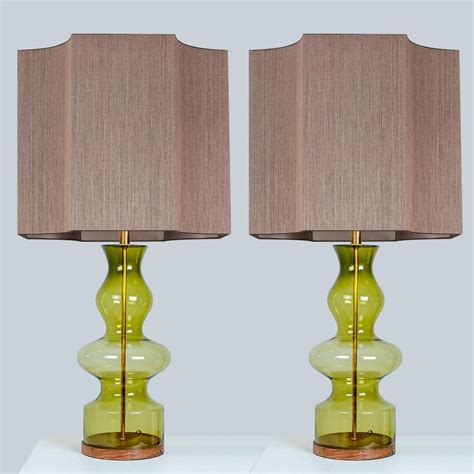 Pair Of Extra Large Glass Shaped Table Lamp With Custom Made Silk Lamp R Houben For Sale At