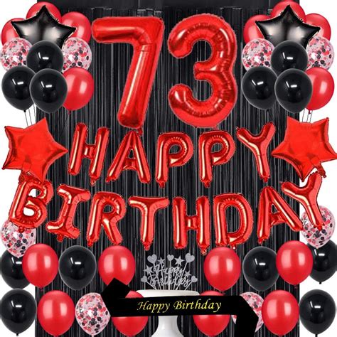 Buy Fancy 73RD Birthday Party Decorations Supplies Red Black Later Balloons Happy Birthday Cake ...