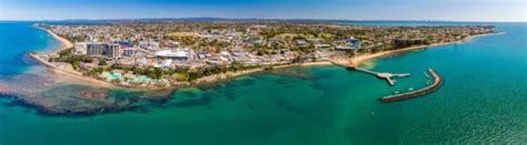 Aerial drone view of Settlement Cove Lagoon, Redcliffe, Australia ...