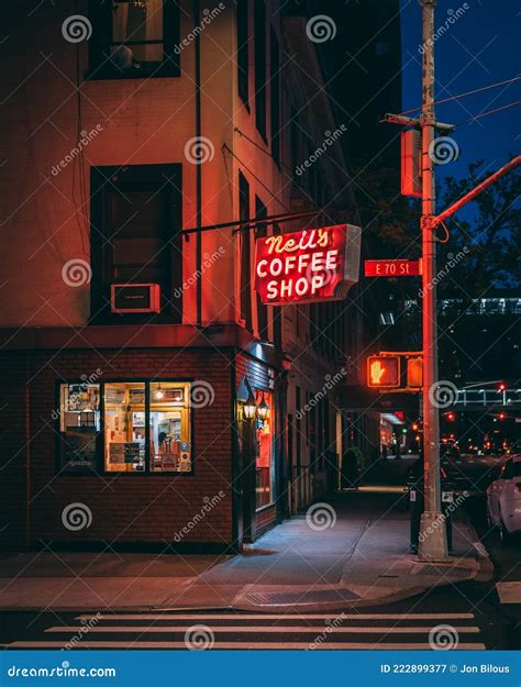 Neils Coffee Shop Neon Sign At Night Upper East Side Manhattan New