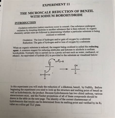 Solved EXPERIMENT 11 THE MICROSCALE REDUCTION OF BENZIL WITH Chegg