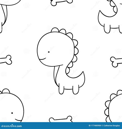 Simple Seamless Pattern Black And White Cute Kawaii Hand Drawn