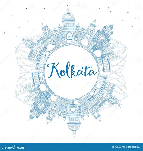 Outline Kolkata India City Skyline With Historic Buildings Isolated On