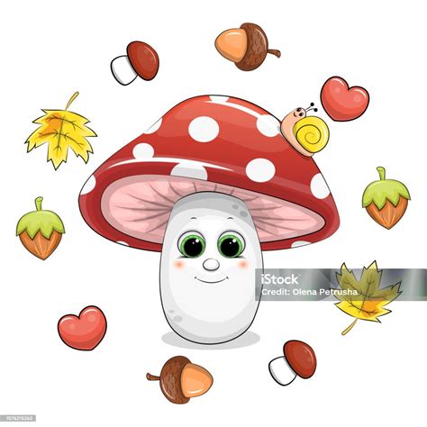 Cute Cartoon Mushroom In An Autumn Frame Stock Illustration Download