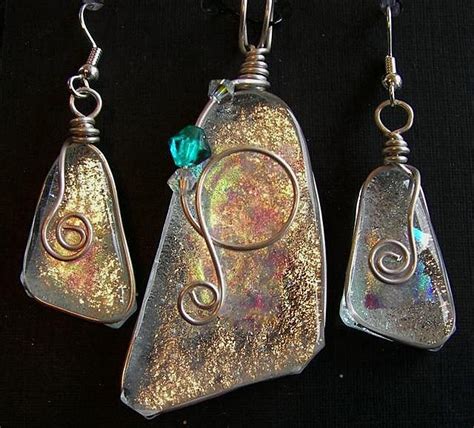 Fused Dichroic Glass Pendant And Earrings Set Fused Glass Jewelry