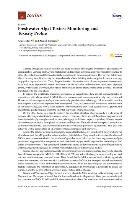 Pdf Freshwater Algal Toxins Monitoring And Toxicity Profile