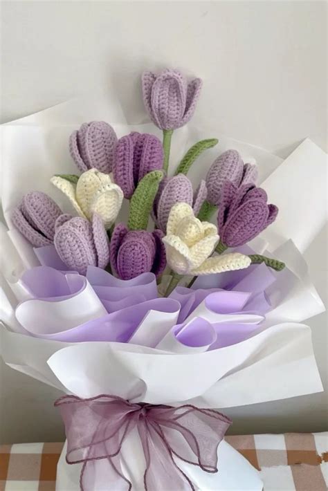 Pretty Crochet Purple Series Tulips Flower Bouquet For Sale Artofit