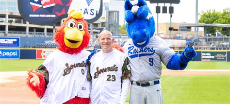 Huber with mascots-Nashville Sounds jersey auction-2023 featured – MTSU ...