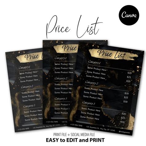 Price List Black Gold Price For Makeup Hair Photography Spa Lash