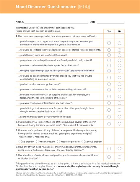 MDQ Mood Disorder Questionnaire Mood Disorder Questionnaire MDQ