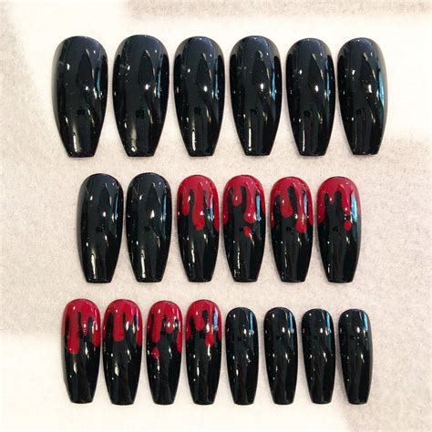 Blood Drip Fake Nails Faux Nails Glue on Nails Black - Etsy