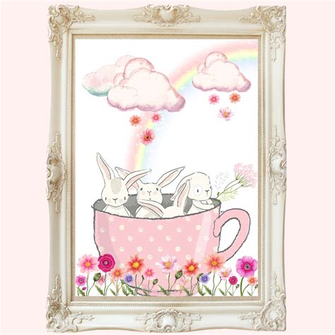 Bunny Rabbit Girls Nursery Print Set Hot Air Balloons Nursery Etsy