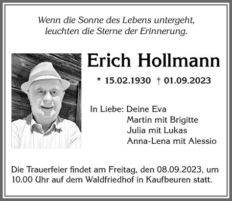 Traueranzeigen Von Erich Hollmann Allg Uer Zeitung