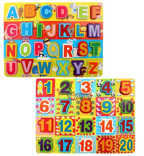 Toyshine Picto Puzzle Premium Wooden Abc 123 Chunky Letters And Numbers