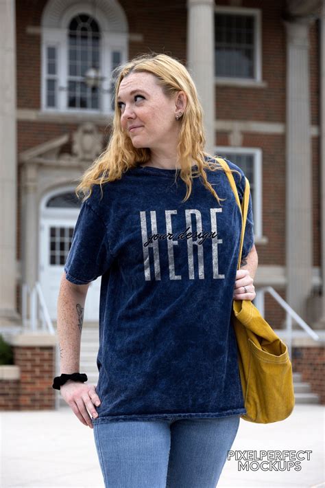 Colortone 1300 Mockup Navy Tie Dye Unisex Mineral Wash Tshirt Female