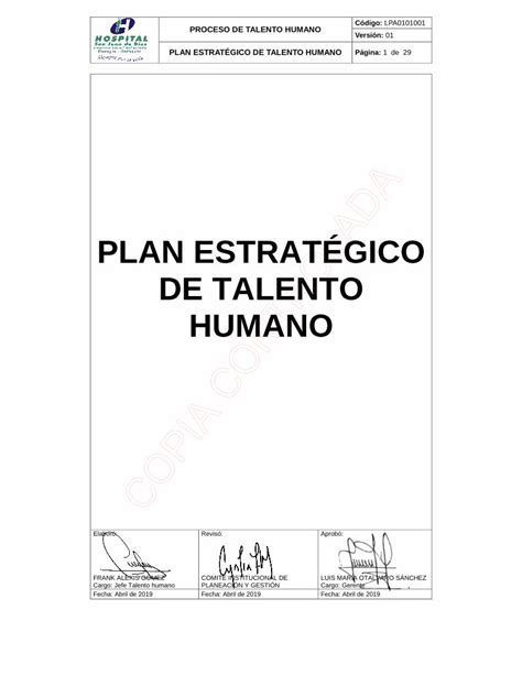 Pdf Plan Estrat Gico De Talento Humano Optimizaci N De Los Recursos