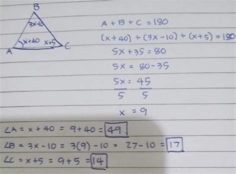 In Triangle Abc Measure Of Angle A Is Equal To X Measure Of Angle