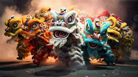 Ai Generated Vibrant Traditional Lion And Dragon Dances At Chinese New