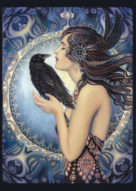 Raven Goddess Aceo Atc Mini Altar Art Nouveau Decor Etsy